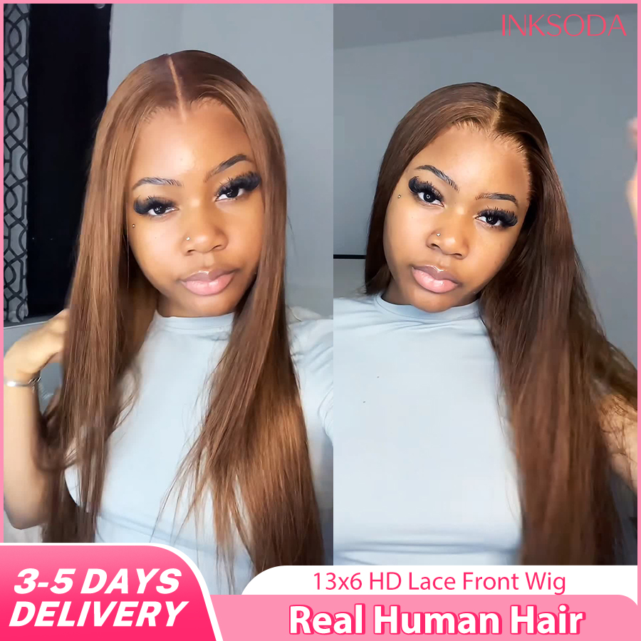 Human Hair Wigs - %220 Yoğunluklu 34 İnç Çikolata Kahverengi