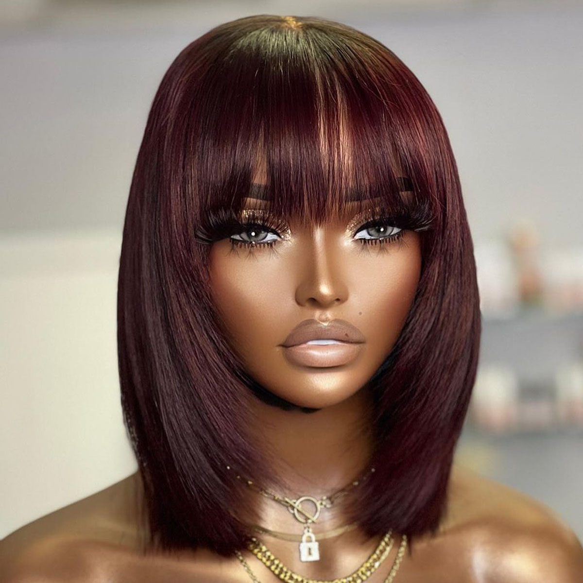 Kısa Bob Peruk Katlı Kaküllü D - Lace Front Wigs incelemesi ve fiyatı